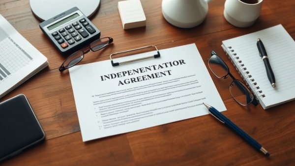 Independent contractor agreement on desk with office items