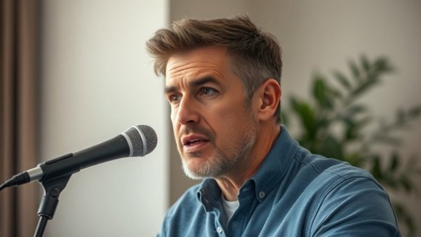 Man speaking into a microphone, discussing the Holy Grail of AI.