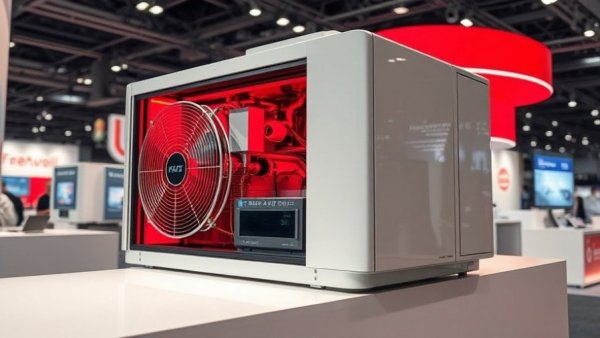 Modern HVAC display at AHR Expo showcasing internal components.