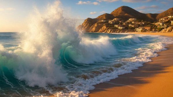 Cabo San Lucas beach scene highlighting safety tips with waves.