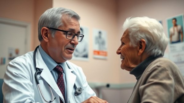 Doctor discussing early hearing loss signs with patient in office.