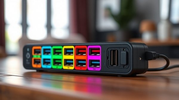Understanding USB port colors: multicolored USB hub.
