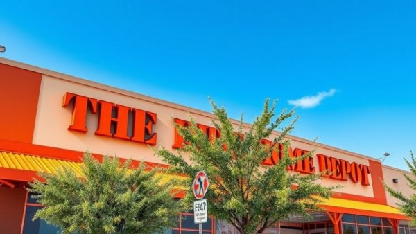 Home Depot store exterior with clear sky and signage.