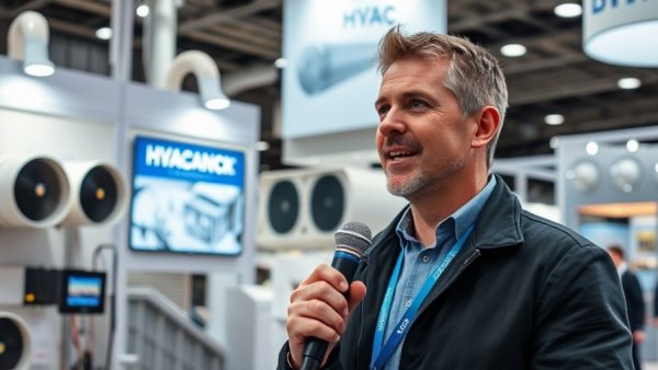 Man discussing VRF technology at HVAC event