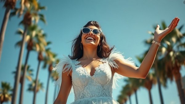 Extravagant dress worn during Cabo vacation planning.