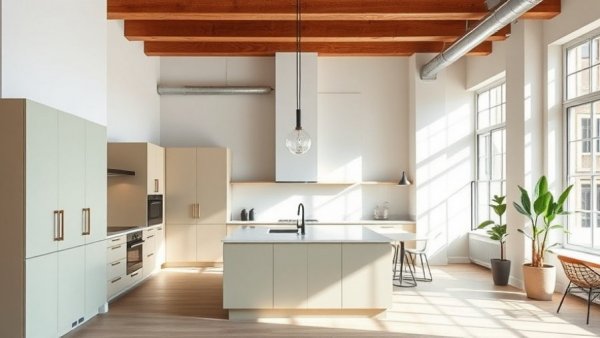 Modern Brooklyn loft kitchen design with natural lighting