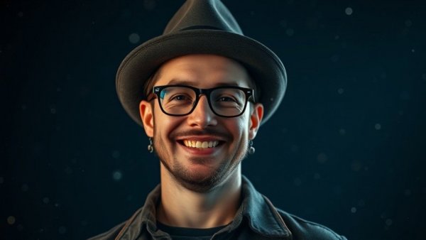 Man in a hat smiling with starry background, related to Project Hail Mary most read book.