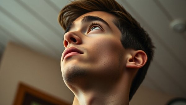 Young man contemplating human longevity, thoughtful expression.