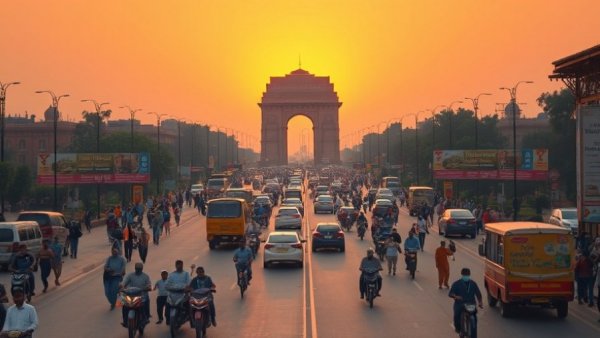 Bustling New Delhi street at sunset reflecting India's venture capital growth.