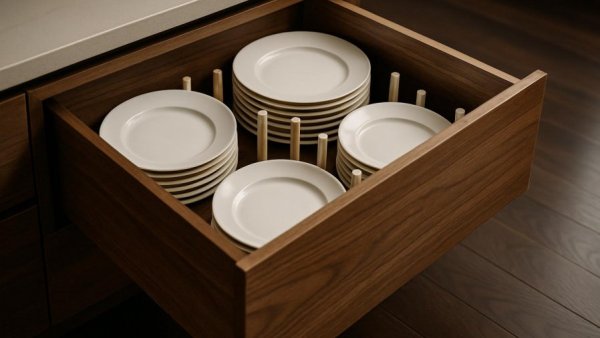 Houston kitchen remodeling with modern drawer and organized plates.