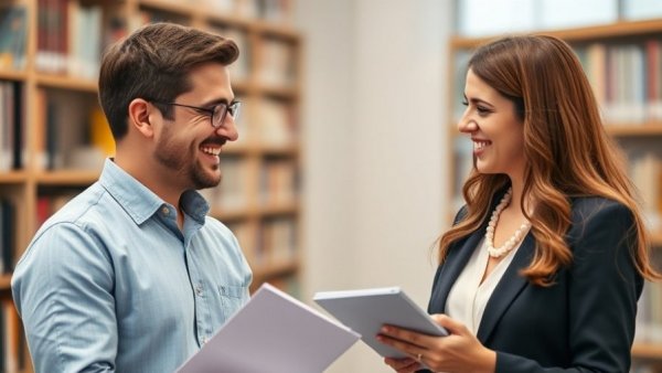Professionals discussing AI fraud detection in a library setting.