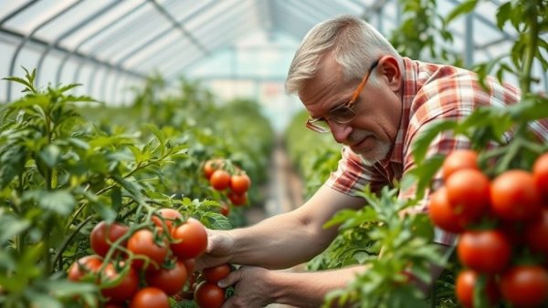 Novastar climate fund Africa: Farmer tending tomatoes in greenhouse.