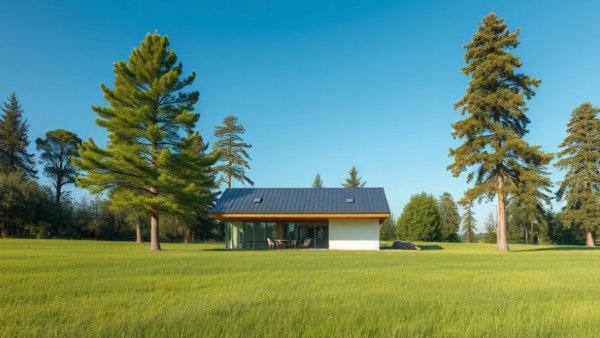 Modern agrarian-inspired holiday house design in rural setting.