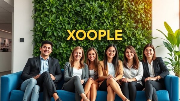 Five professionals seated in front of XOOPLE sign with green wall.