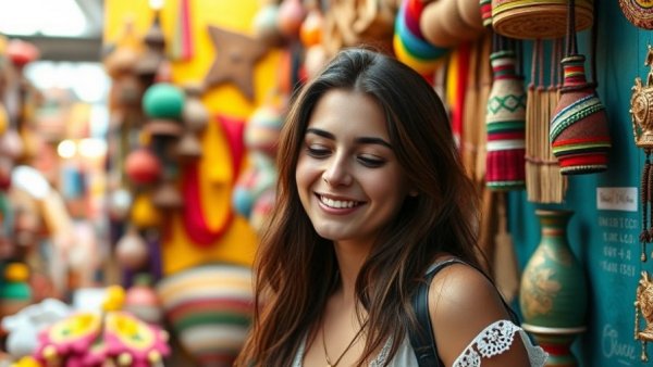Cabo travel - young woman exploring vibrant Mexican market