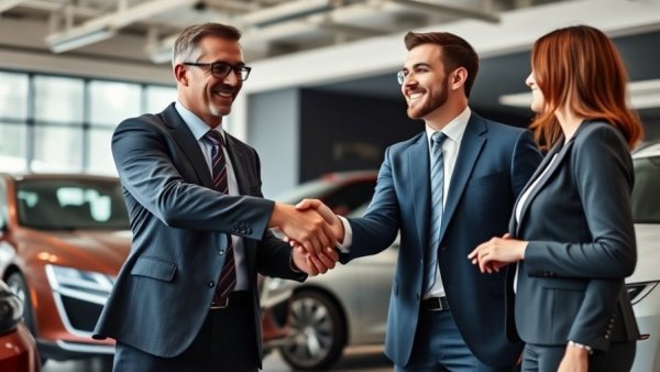 Car dealership handshake for private label warranties agreement.
