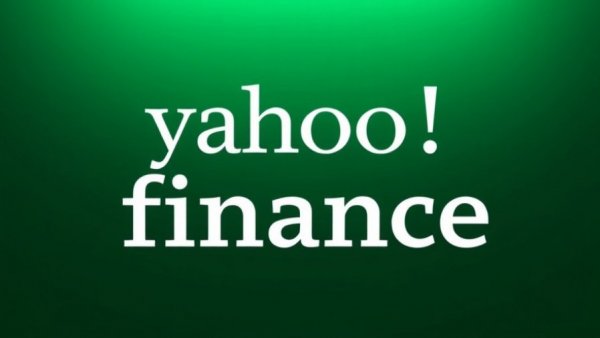 Yahoo Finance logo on dark gradient background.