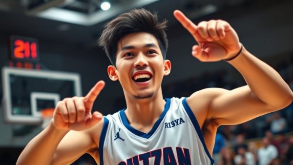 Asian University Basketball player celebrates, showcasing league investment potential.