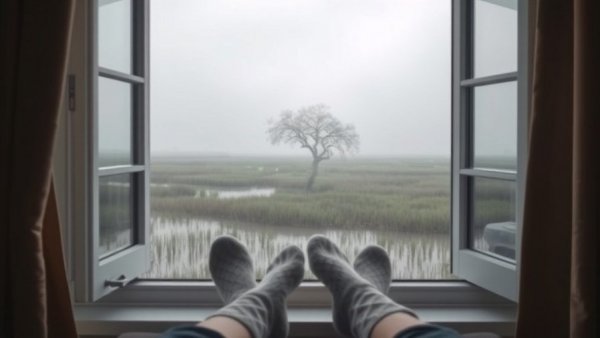 Relaxing view seeing childhood home memories fade into mist.