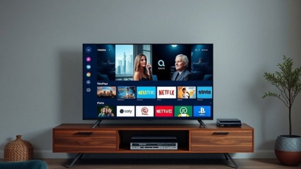 Sleek TV showcasing affordable streaming devices for health in a minimalist setup.