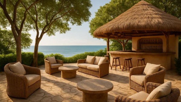 Serene lounge area at Soho Beach House in Mexico.