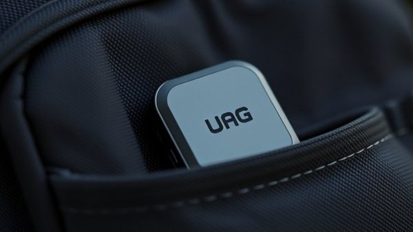 UAG Metropolis Bluetooth Tracker in black backpack pocket.