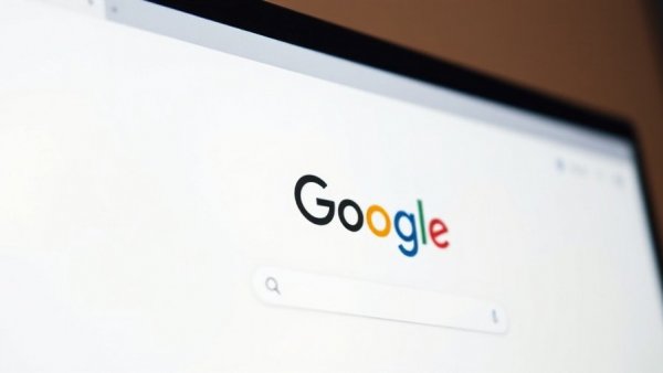 Close-up view of Google homepage on a computer screen, AI scam sites HVAC Orlando search.