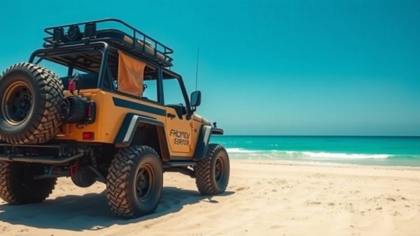 Cabo travel adventure with an off-road vehicle on a sandy beach.