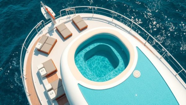 Luxury yacht with jacuzzi on the ocean, aerial view
