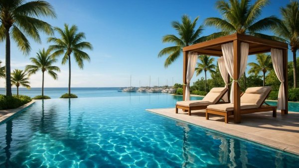 Luxurious infinity pool with cabanas in Cabo