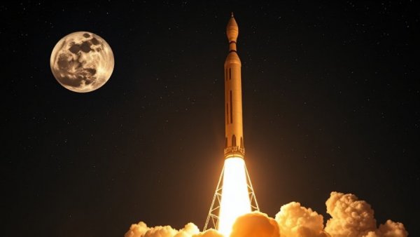 Blue Origin's New Glenn 9x4 rocket launching with full moon backdrop