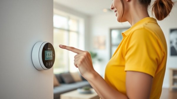 Woman adjusting home thermostat for AC preparation tips.