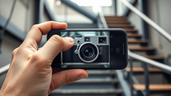 Vintage camera design on iPhone in focus, showing evolution.