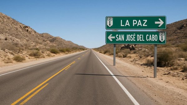 Open highway to Cabo under clear blue sky