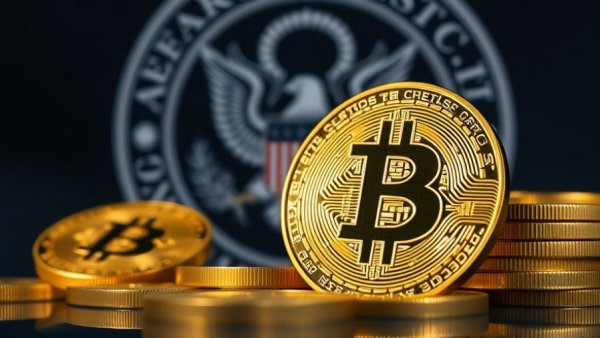 Crypto coins in front of national security symbol, highlighting crypto mining national security.