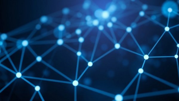 Abstract digital network symbolizing innovation and partnership.