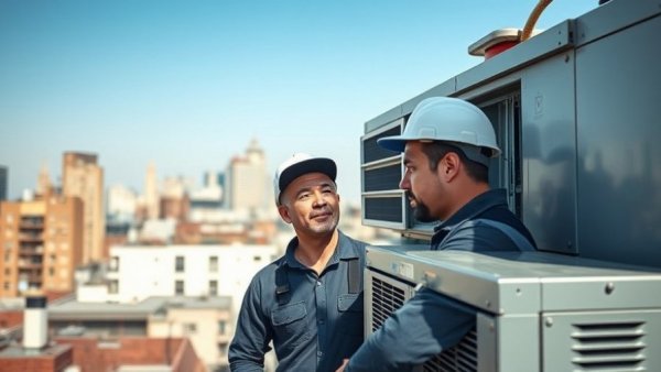 HVAC technicians inspecting unit under Employer-Directed Skills Act