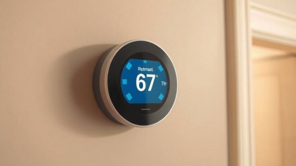 Modern thermostat set to 67 degrees on beige wall - Best Temperature to Set Your Thermostat in May.