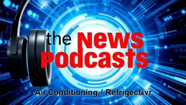 HVAC podcast cover design featuring large headphones and bold text.