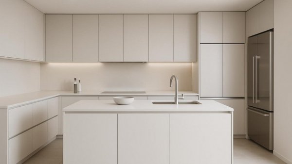 Contemporary minimalist kitchen showcasing black and white home design ideas.