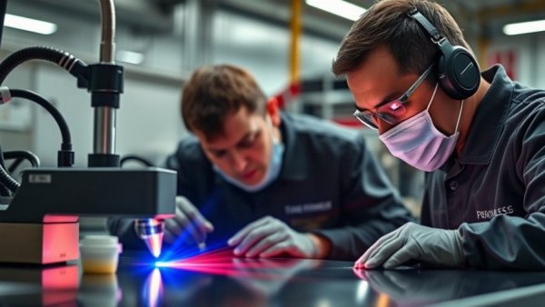 Technicians performing laser cleaning services in a workshop in Maryland.
