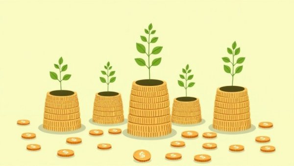 Fintech funding trends illustrated with plants growing on coins.