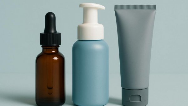 Selection of pregnancy skincare products on a light blue background.