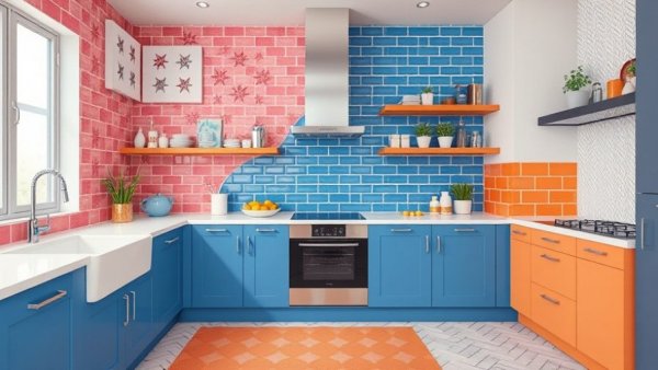Trendy kitchen tile patterns in vibrant colors and designs.