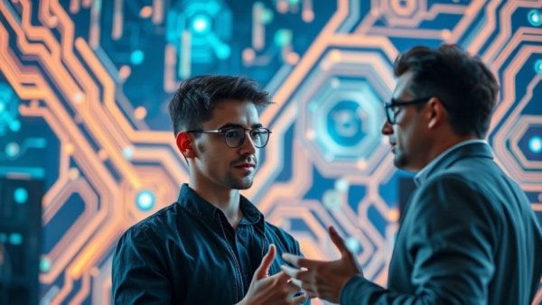 AI-Personalized Medicine discussion in futuristic tech lab.