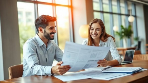 Young professionals creating a business plan in a modern office.