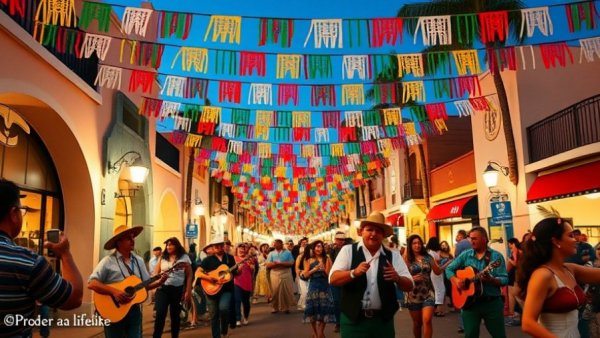 Vibrant Cinco de Mayo celebration in Los Cabos street.
