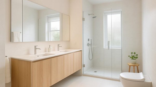 Scandinavian design bathroom remodeling Houston TX, bright and modern.