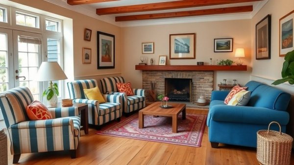 Charming living room highlighting air purifier placement rule.