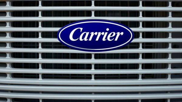 Carrier Residential Sales Decline shown by a close-up of air conditioning unit.